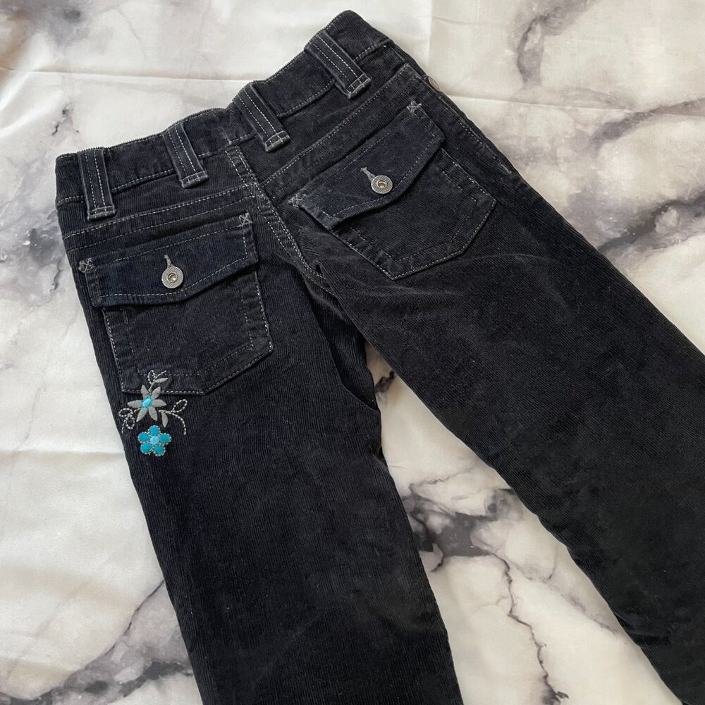 RARE VTG SO Y2K Black Corduroy Flare Pants w/ Matching Embroidered Belt Girls 7 - Picture 6 of 16